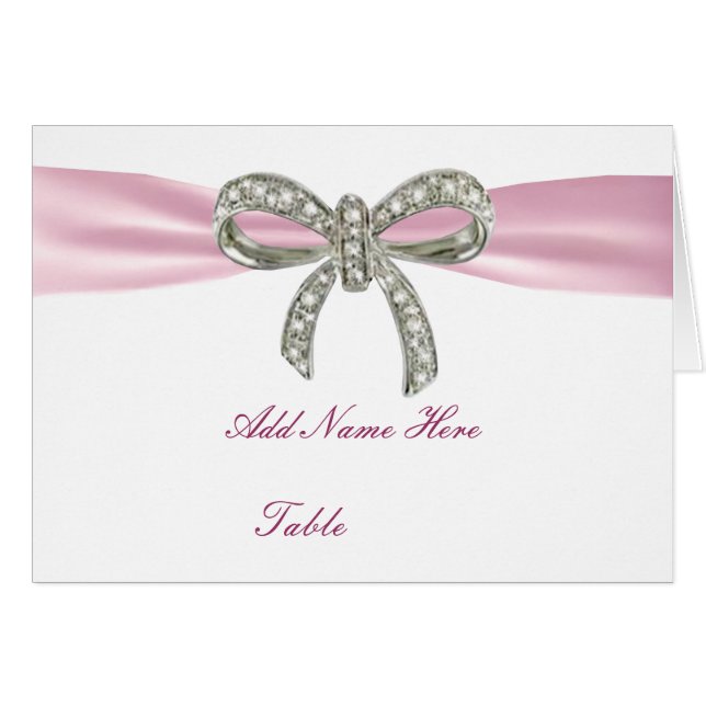 Pink Diamond Bow Wedding Table Place Card (Front Horizontal)