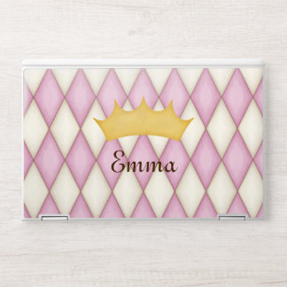 Pink Diamond Check Personalized Name Princess HP Laptop Skin