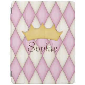 Pink Diamond Check Personalized Name Princess iPad Smart Cover