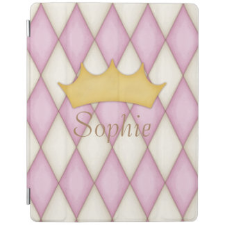 Pink Diamond Check Personalized Name Princess iPad Smart Cover