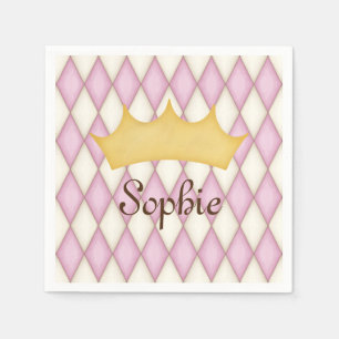 Pink Diamond Check Personalized Name Princess Napkins