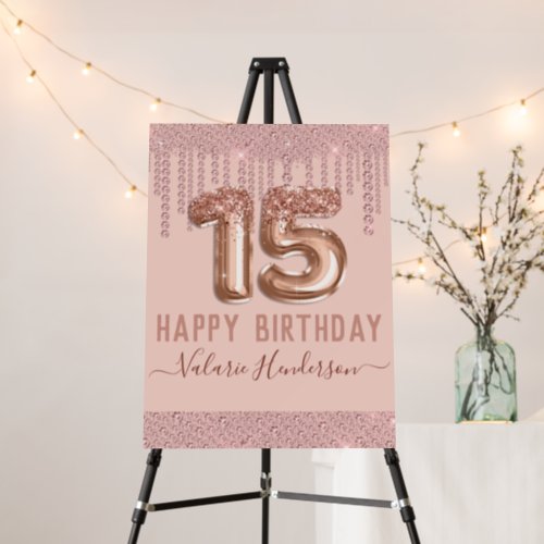 Pink Diamond Drips Happy 15th Birthday Foam Board