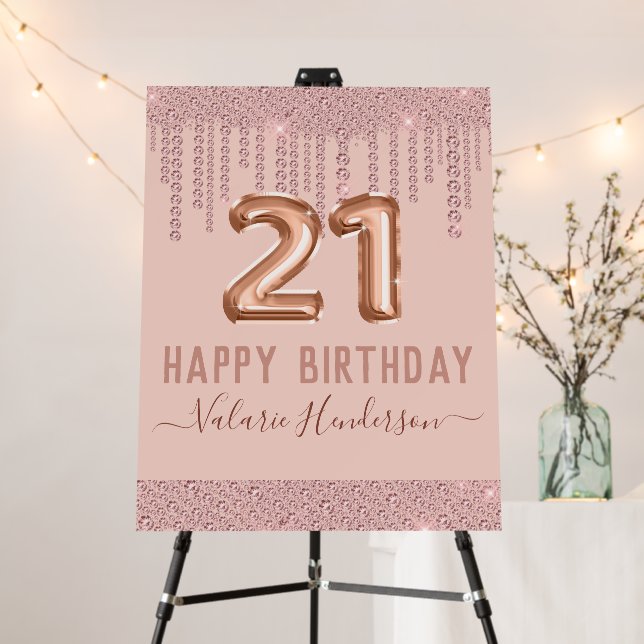 Pink Diamond Drips Happy 21st Birthday Foam Board (In Situ (Stand))