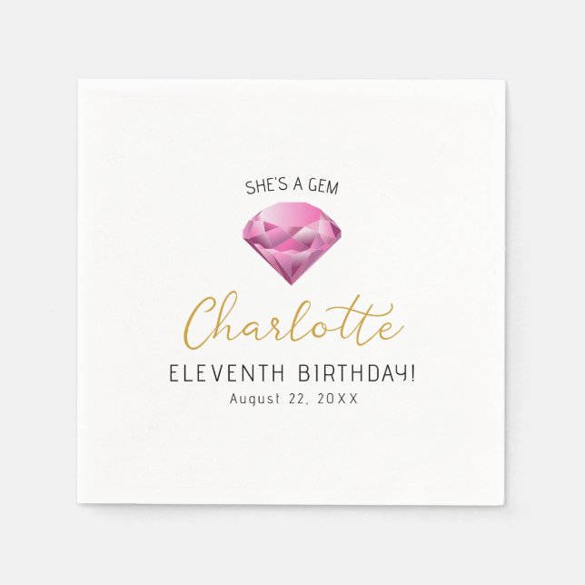 Pink Diamond Gem Birthday Paper Napkins (Front)