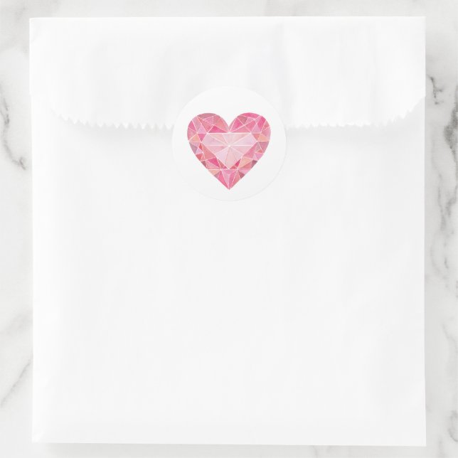Pink Diamond Gem Heart Glam Diamond Love Classic Round Sticker (Bag)