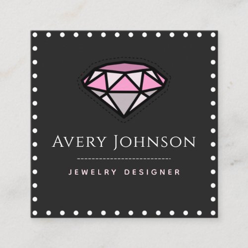 Pink Diamond Gemstone Jewelry Designer Modern Gray Square Business Card