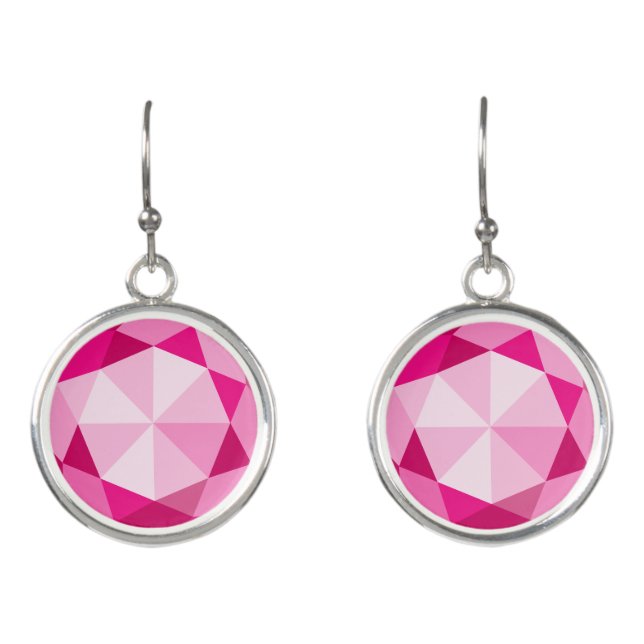 Pink diamond gemstone print dangle earrings (Front)