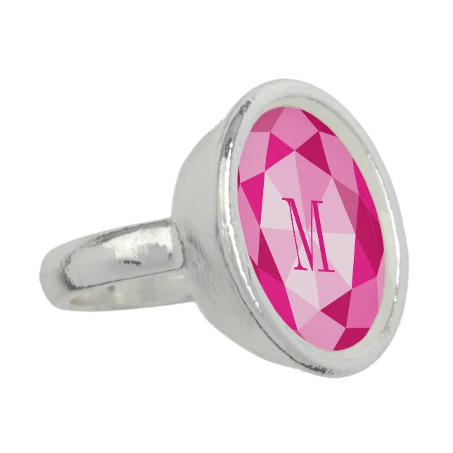 Pink diamond gemstone print monogram ring (Side)