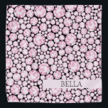 Pink Diamond Gemstones Glam Pet Fun Bandana<br><div class="desc">Diamond Gemstone pattern in pink on black background with custom PET NAME in black. Easy to personalize text,  text color. Great for ANY Glam Pet! Modern,  Luxury Pet,  Fun. Mix and Match entire Pet / Pet Lover Collections by TMCdesigns.</div>