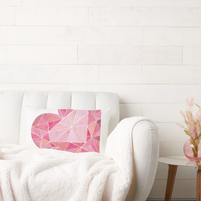 Pink Diamond Heart Gem LOVE YOU Valentine Lumbar Pillow (Couch)