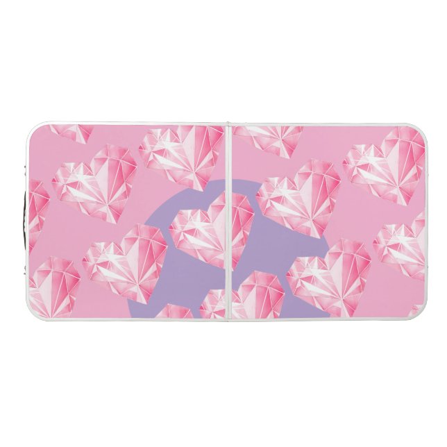 Pink Diamond Heart Pattern  – Cute & Stylish Beer Pong Table (Top)