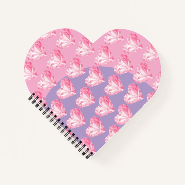 Pink Diamond Heart Pattern – Cute & Stylish Design Notebook (Front)
