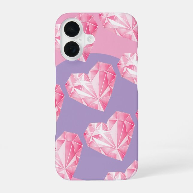 Pink Diamond Heart Pattern  – Cute & Stylish iPhone Case (Back)