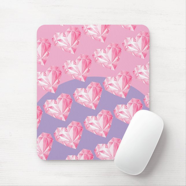 Pink Diamond Heart Pattern  – Cute & Stylish Mouse Pad (With Mouse)