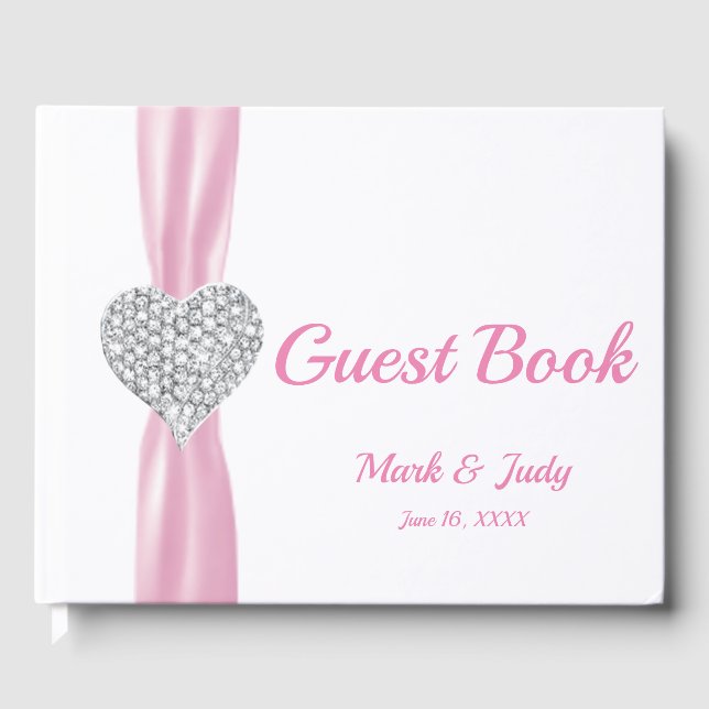 Pink Diamond Heart Wedding Guestbook (Front)