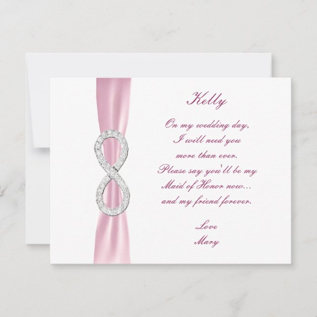 Pink Diamond Infinity Wedding Maid Of Honor Card (Front)