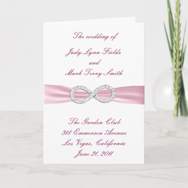 Pink Diamond Infinity Wedding Program Card (Front)