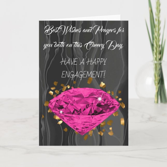 Pink Diamond on Gold Confetti Engagement Congrats  Card (Front)