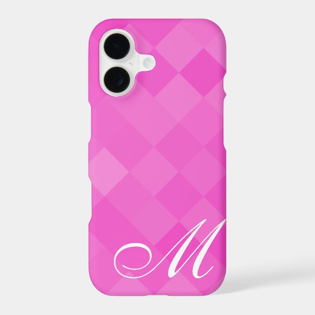 Pink Diamond Pattern and Monogram Iphone Case (Back)