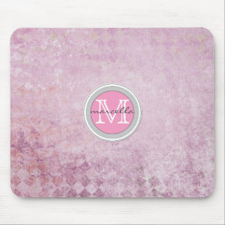 Pink Diamond Pattern Background Monogram Mouse Pad