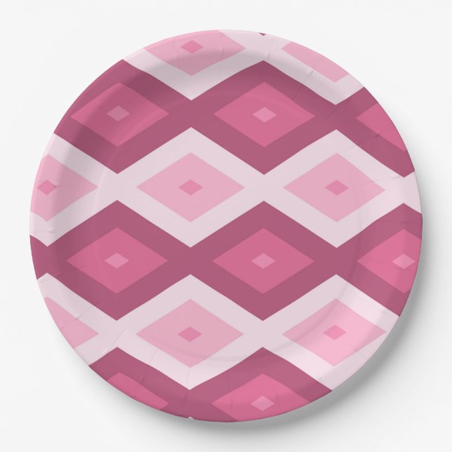 Pink diamond pattern paper plates (Front)