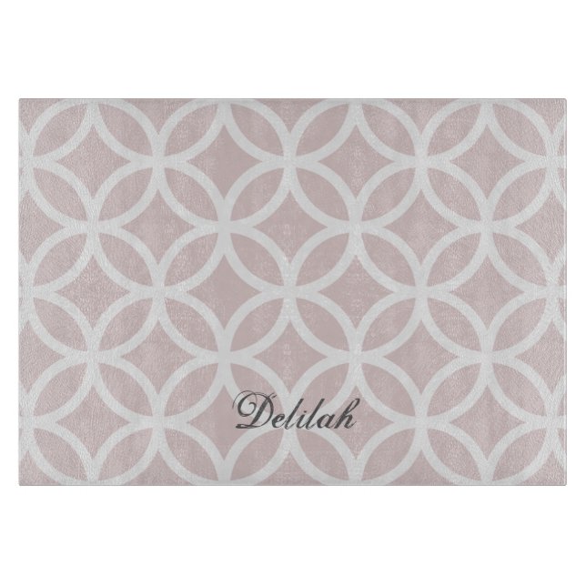 Pink Diamond Pattern Personalized Cutting Board (Front)