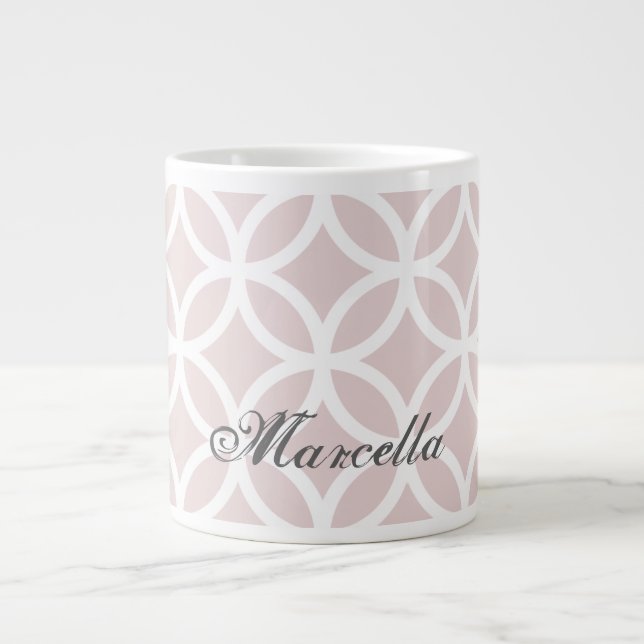 Pink Diamond Pattern Personalized Giant Coffee Mug (Front)
