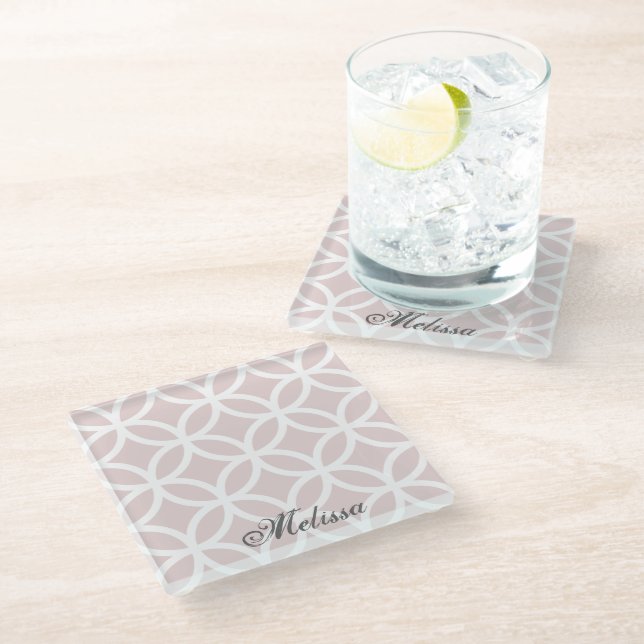 Pink Diamond Pattern Personalized Glass Coaster (Angled)