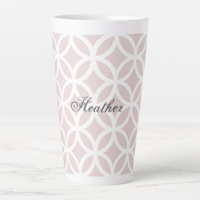 Pink Diamond Pattern Personalized Latte Mug (Front)