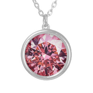 Pink Diamond Pattern Silver Plated Necklace