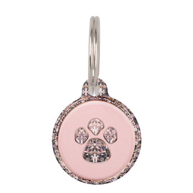 Pink Diamond Paw Print Pet ID Tag (Front)