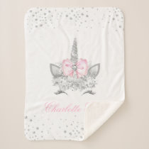 Pink Diamond Personalized Unicorn Baby Girl Sherpa Blanket