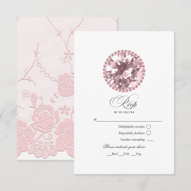 Pink Diamond Quinceañera RSVP Card (Front/Back)