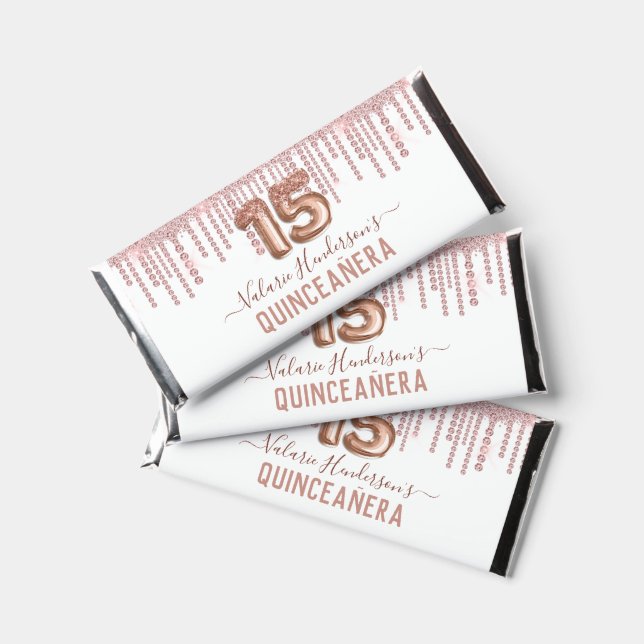 Pink Diamond Quinceanera Thank You Hershey Bar Favors (Front)