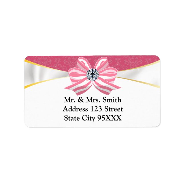 Pink Diamond Ribbon with Pink Damask Label (Front)