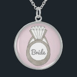 Pink Diamond Ring BRIDE Wedding Gift Necklace<br><div class="desc">Necklace features an original marker illustration of a diamond ring on a pale pink background,  with BRIDE in a fun gray font. Great for weddings,  bridal showers and engagements!</div>