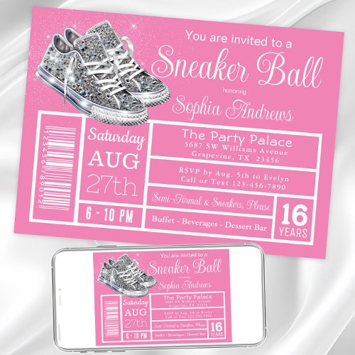 Pink Diamond Sneaker Ball Birthday Party Invitation