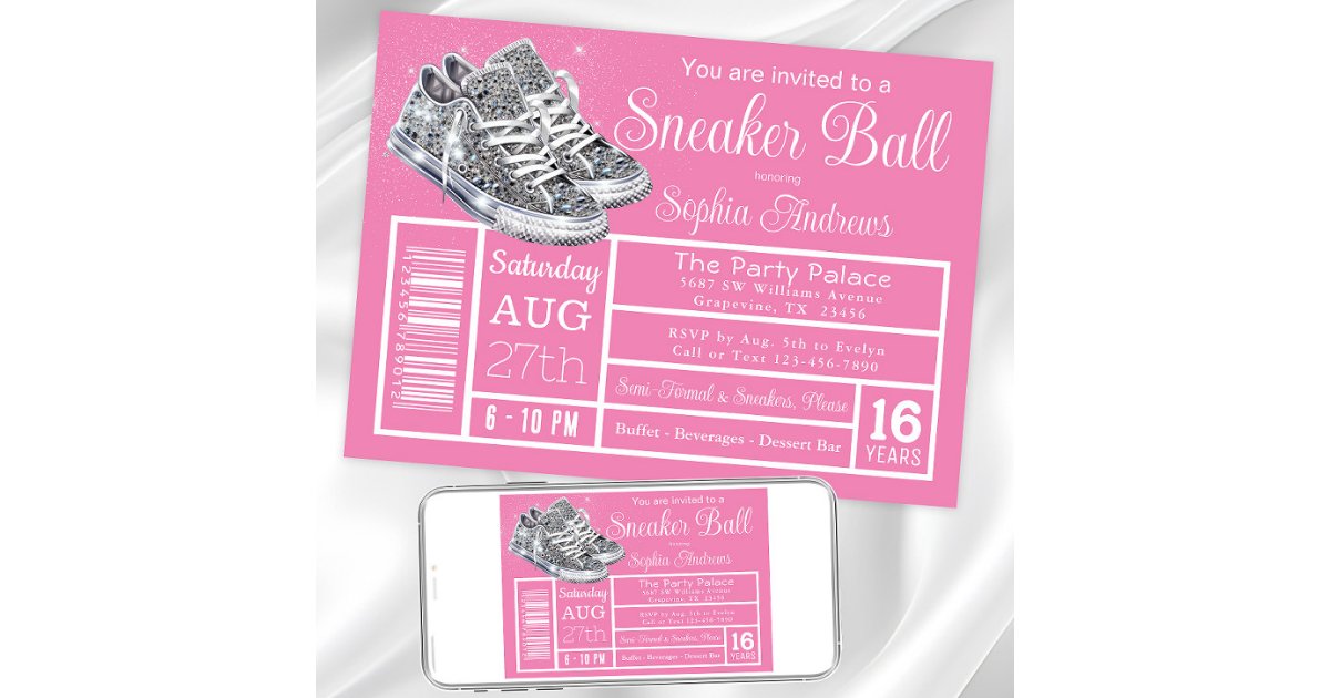 Pink Diamond Sneaker Ball Birthday Party Invitation | Zazzle