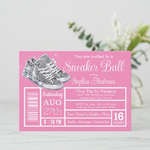 Pink Diamond Sneaker Ball Birthday Party Invitation | Zazzle