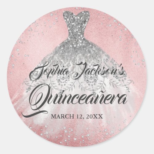 Pink Diamond Sparkle Gown Quinceanera Classic Round Sticker