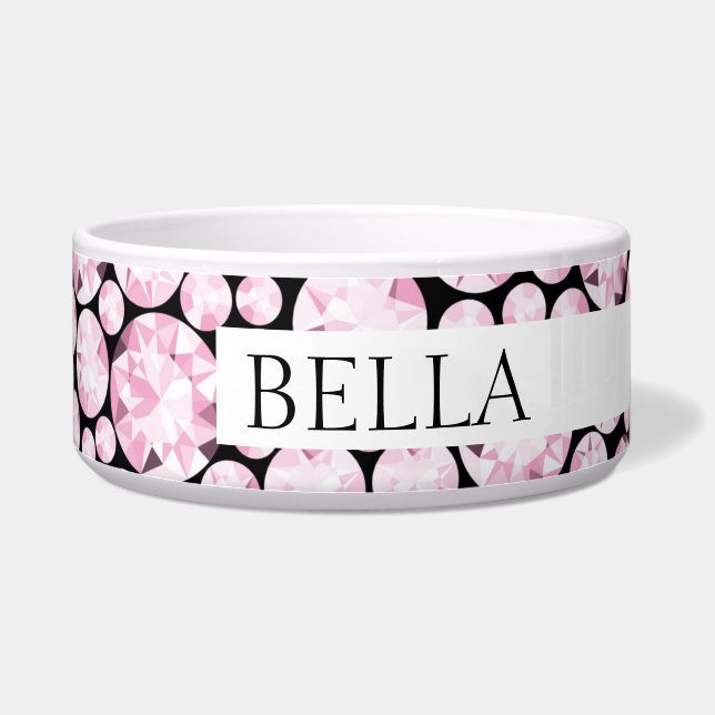 Pink Diamond Sparkly Gemstones Glam Dog Bowl (Right)