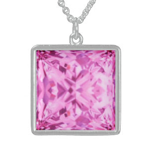 Pink Diamond Square Silver Necklace