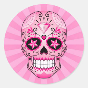 Pink Diamond Sugar Skull Classic Round Sticker