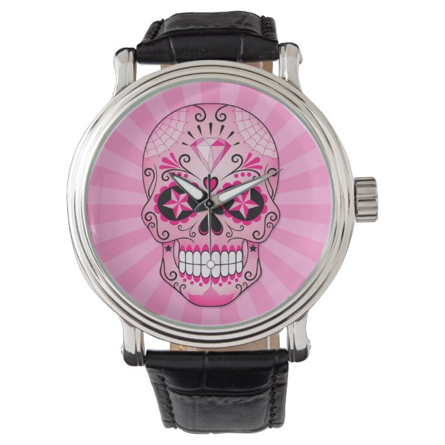 Pink Diamond Sugar Skull Watch (Front)