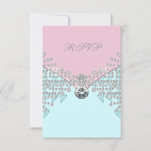 Pink Diamond Teal Blue Sweet Sixteen Birthday RSVP