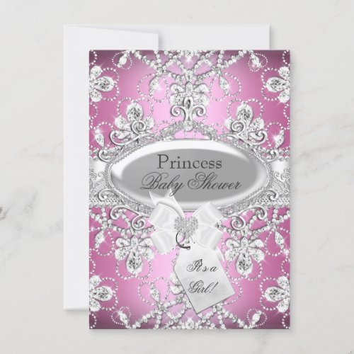 Pink Diamond Tiara Princess Baby Shower Invite