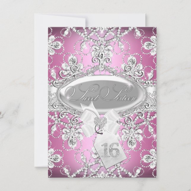 Pink Diamond Tiara Princess Sweet 16 Invite (Front)