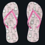 Pink Diamond Wedding Ring Champagne Toast Flip Flops<br><div class="desc">Features an original marker illustration of a sparkling diamond ring and two glasses of bubbly pink champagne. Perfect for engagements, weddings, bridal showers, bachelorette parties and more! This wedding themed design is also available on other products. Don't see what you're looking for? Need help with customization? Contact Rebecca to have...</div>