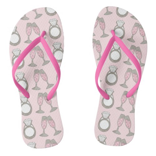 Pink Diamond Wedding Ring Champagne Toast Flip Flops