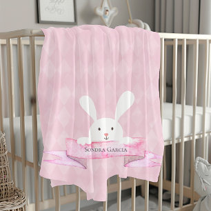 Pink Diamond White Rabbit Baby Blanket